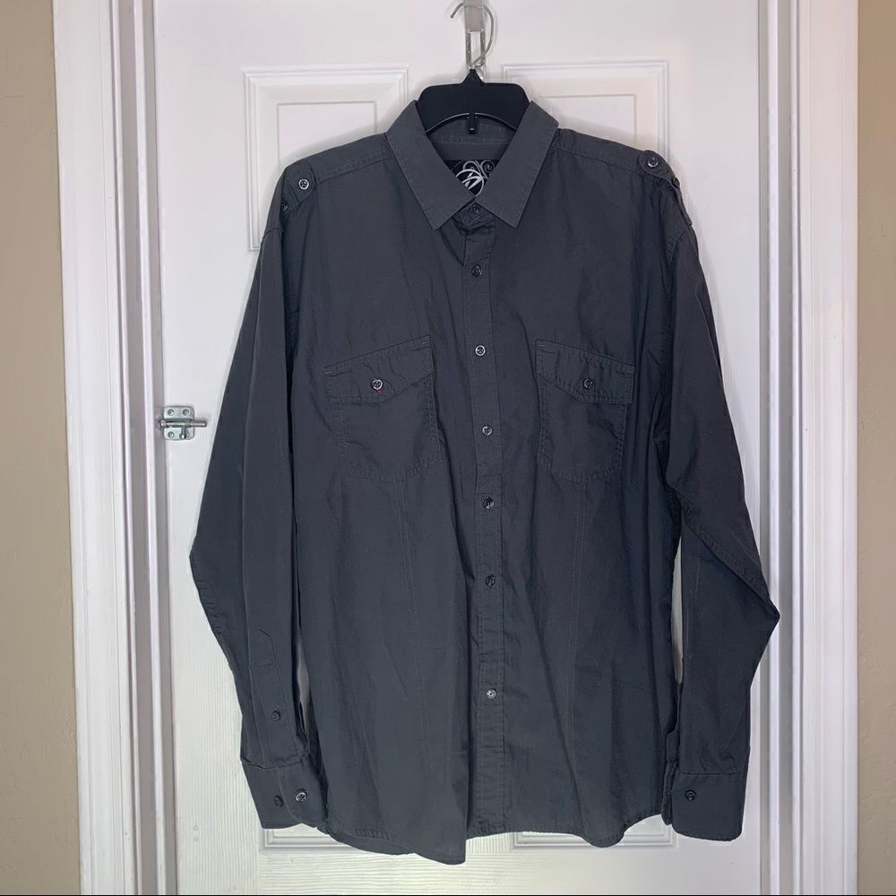 Drill Clothing Company Gray Button Down Long Sleeve Shirt